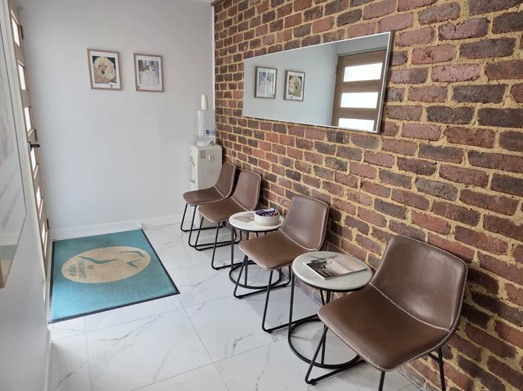 Clinic waiting area with chairs, water and the My Therapist Group mat.