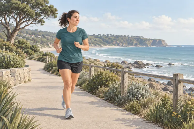 Illustration of a recreational runner jogging along a coastal path.