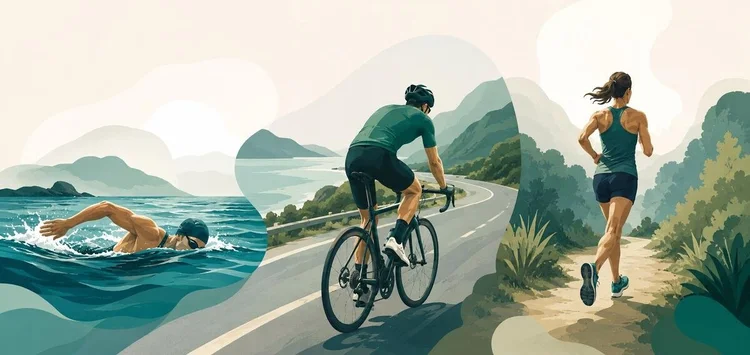 Swimming, cycling and running illustration.